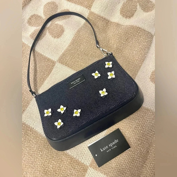 Sam Icon Floral Embellished Denim Mini Pochette - Picture 13 of 14